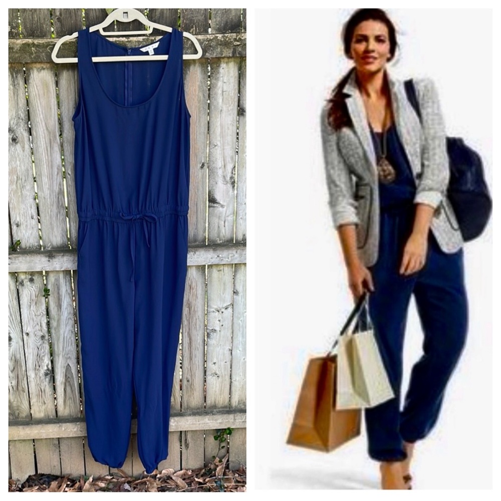 Cabi Sleeveless French Navy Jumpsuit drawstring pockets 303 M - Picture 14 of 15